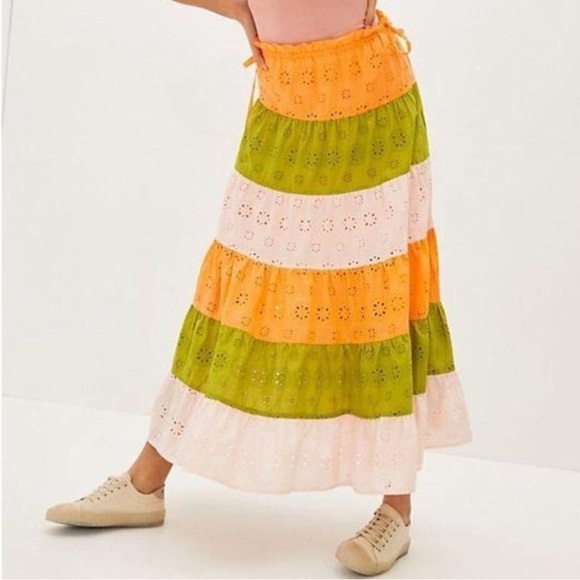 Anthropologie x Hutch Fantine Maxi Skirt Eyelet In Orange S - Picture 3 of 10
